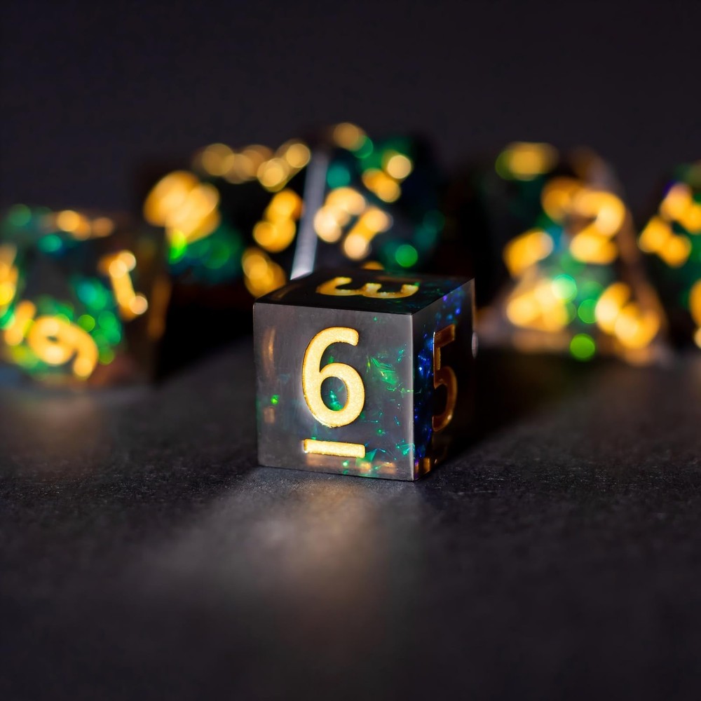 Resin DND Dice Set, 7 Pieces Handmade Sharp Edge Polyhedral Dice for Dungeons...