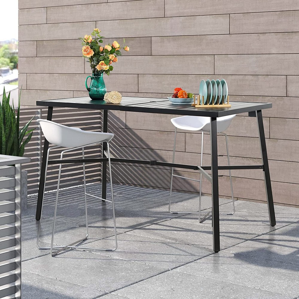 67"Outdoor Rectangular Dining Table Patio Yard Bar Table with 1.97"Umbrella Hole