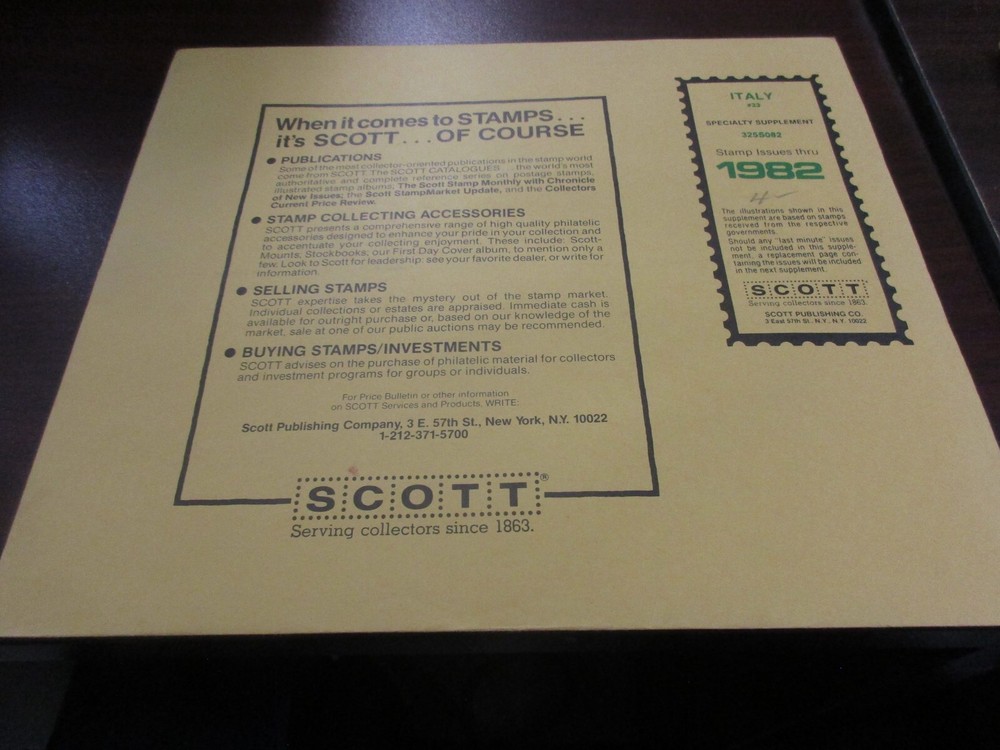 THE SCOTT  SPECIALTY  SUPPLEMENT ITALY #33 ,1982 W/FREE SHIPPING!!