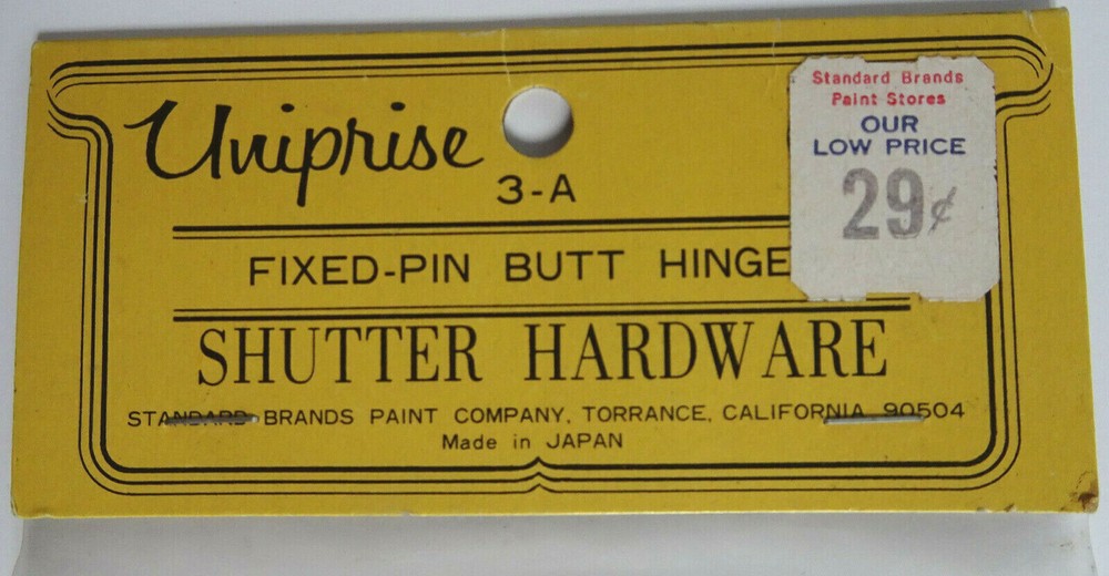 Uniprise Fixed Pin Butt Hinge Shutter Hardware No. 3A 2 Pairs NOS