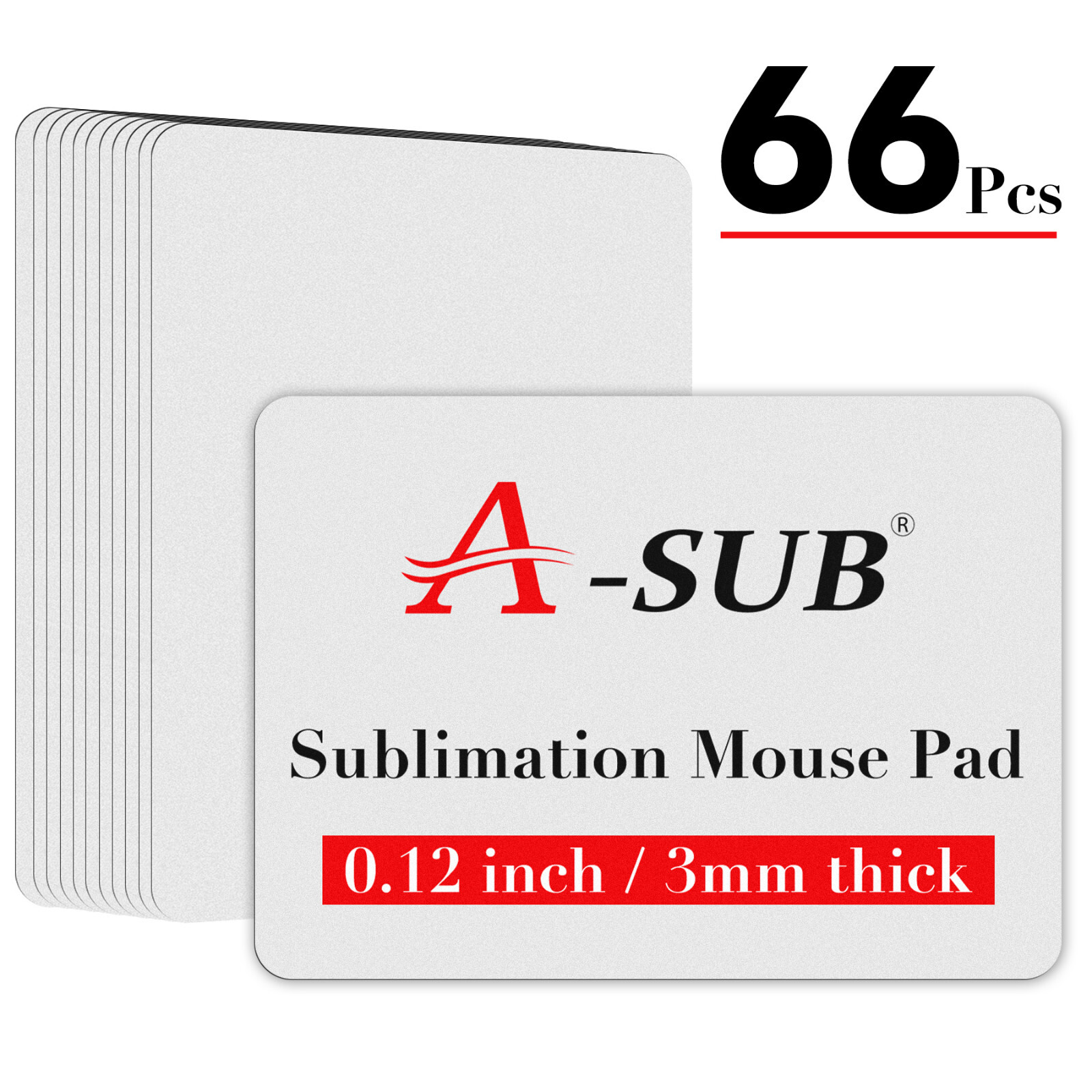 Bulk A-SUB Sublimation Blank Mouse Pad White 66 Ct 3mm Gaming Mousepad 9.4"x7.9"
