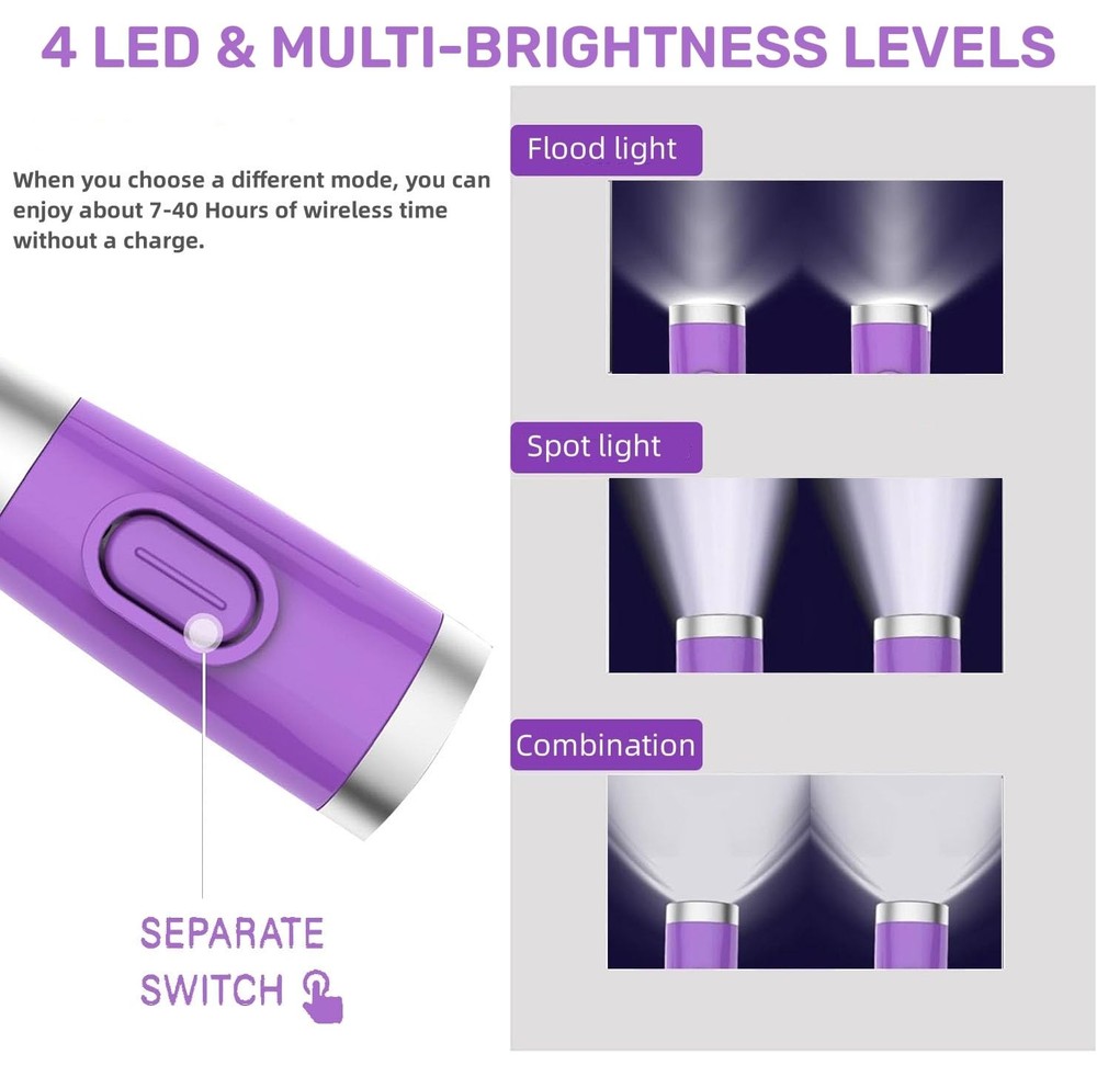 Rechargeable LED Neck Reading Light with Adjustable Brightness - Purple