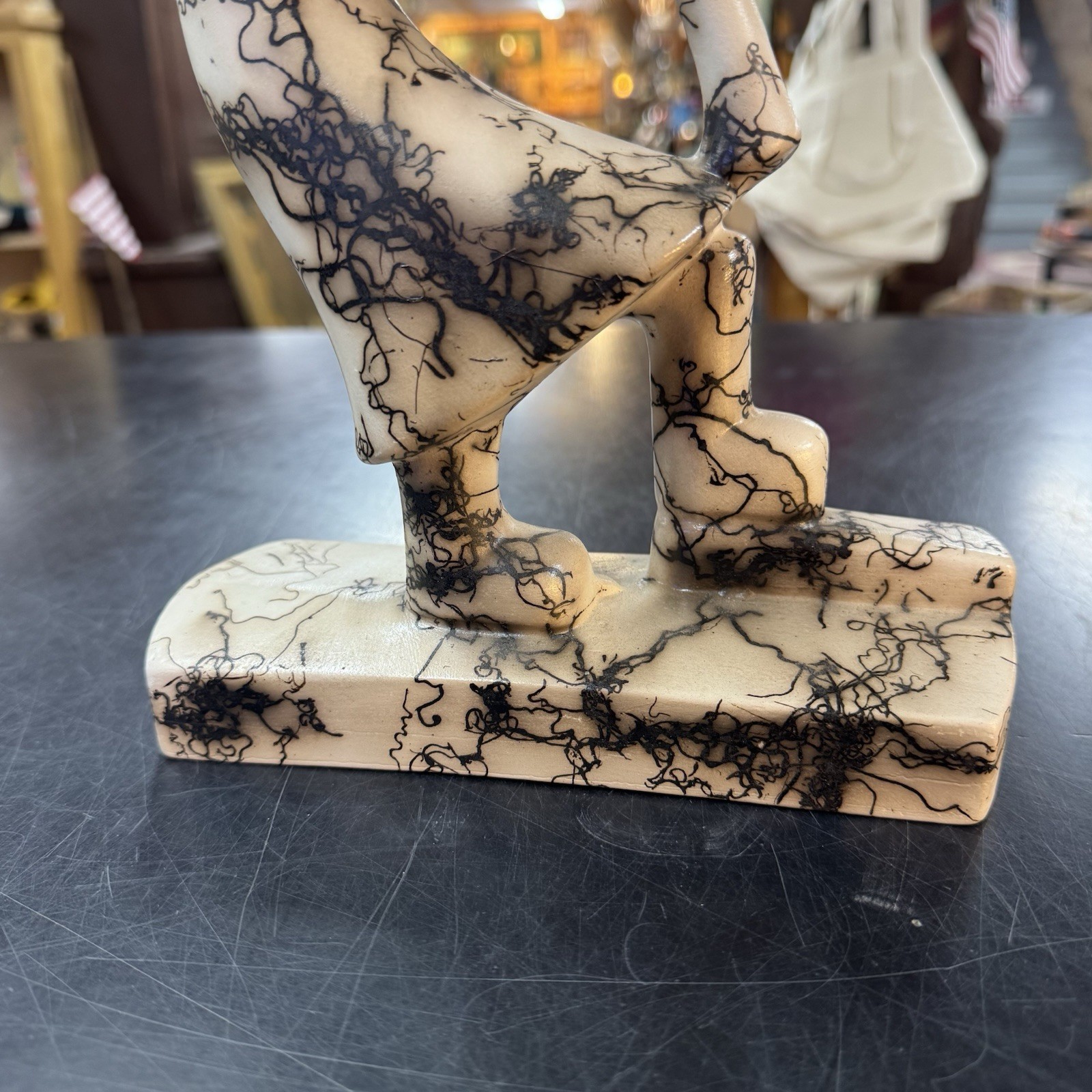 Native American Pottery Horse Hair Kokopelli Sculpture by Vail