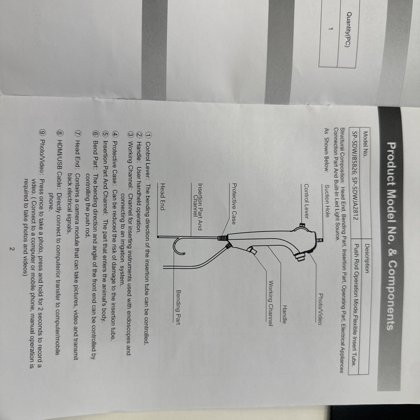 Veterinary Electronic Flexible Endoscope Portable handle SP-SDWJB5826 OD 5.8mm