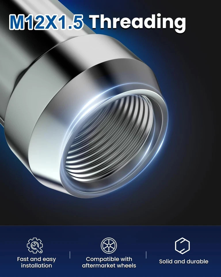 GAsupply 12x1.5 Lug Nuts Spline, Closed End Chrome Acorn Tuner Lug Nuts 1.38" 35