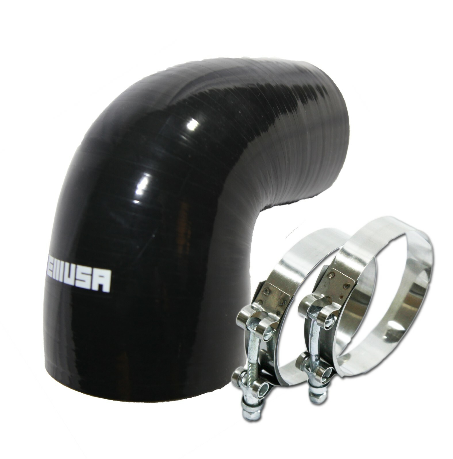 For Reducer 4" to 3.5" 90 DegSilicone hose COUPLER turbo intercooler BLACK+CLAMP