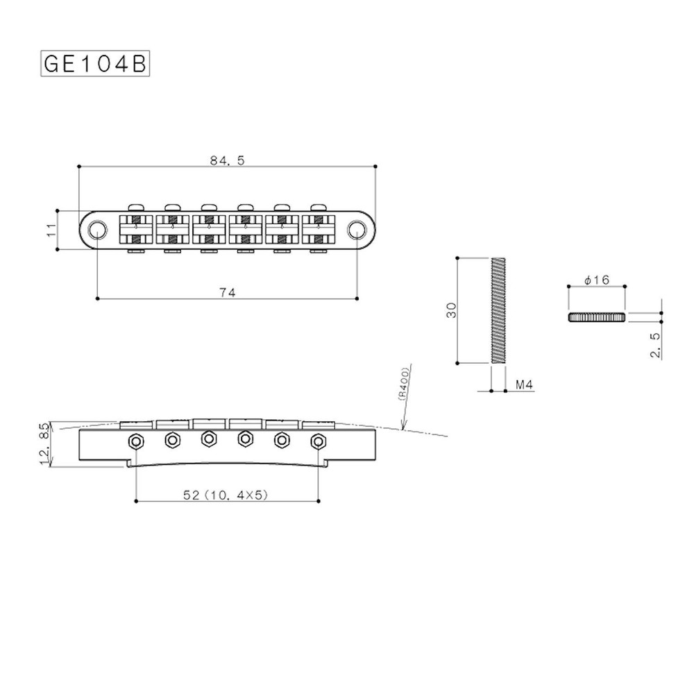 GOTOH GE104B ABR-1 Bridge with M4 Threaded Posts