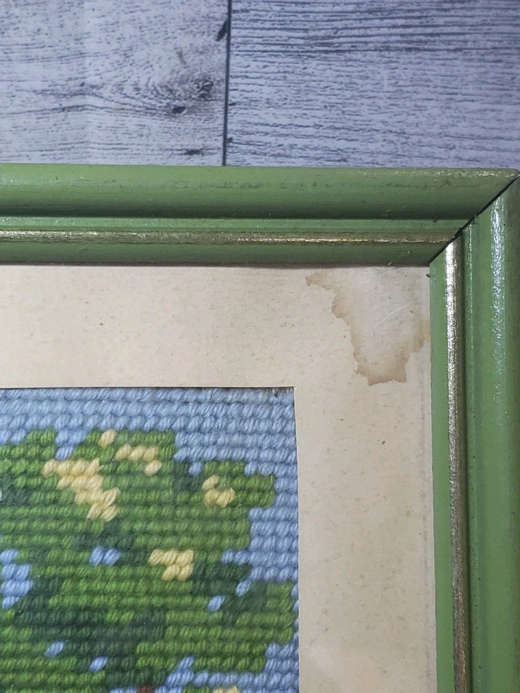 Vtg Handmade Needlepoint Deer Nature Framed