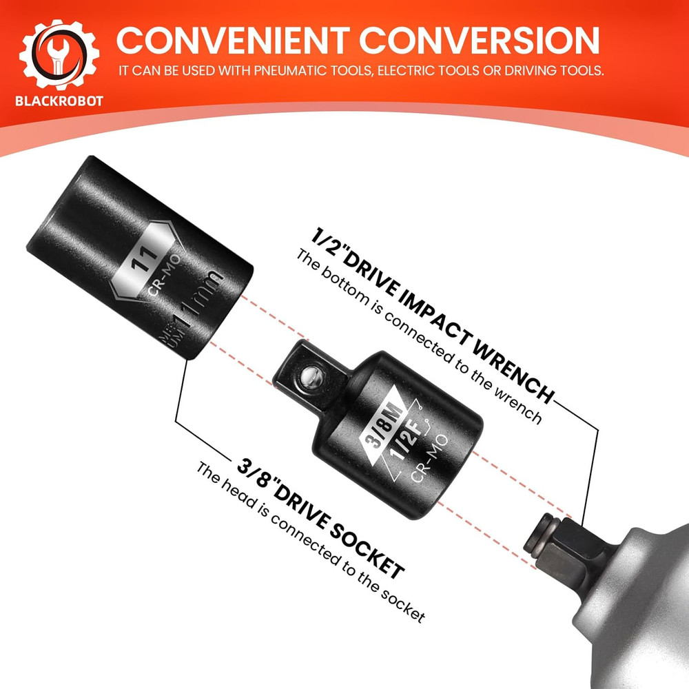 2PCS Impact Socket Adapter and Reducer Set, /" to /" & /" to /" Socket Adapter S