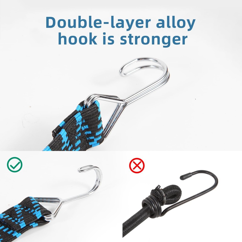 Adjustable Bungee Cords, Bungee Cords with Hooks Heavy Duty, Flat High Elasti...