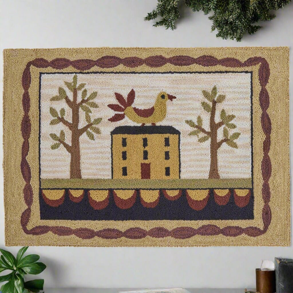 Primitive Farmhouse Bless Our Home Hooked Rug 2' X 3'