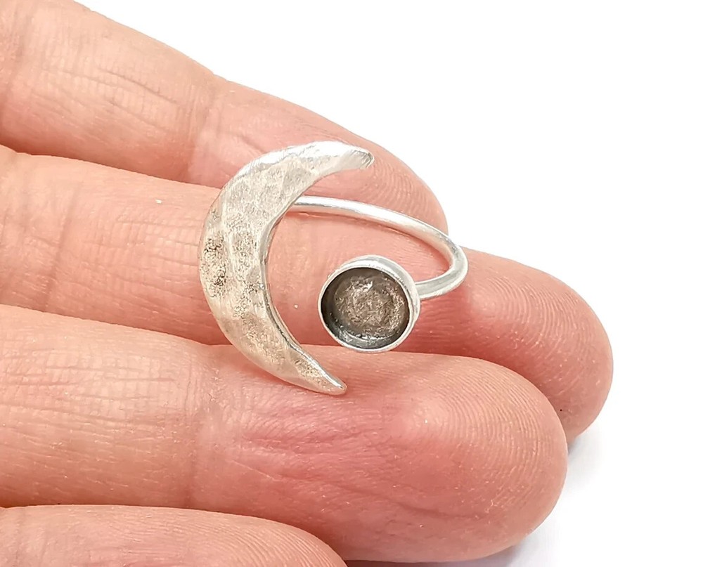 Crescent Moon Silver Ring Blank Base Bezel Settings Cabochon Base Mountings