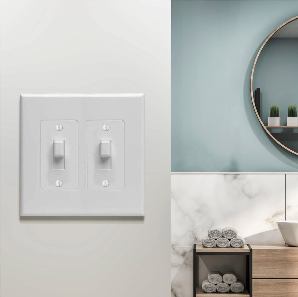Toggle Switch Plate, 2 Gang Decorator Cover, White