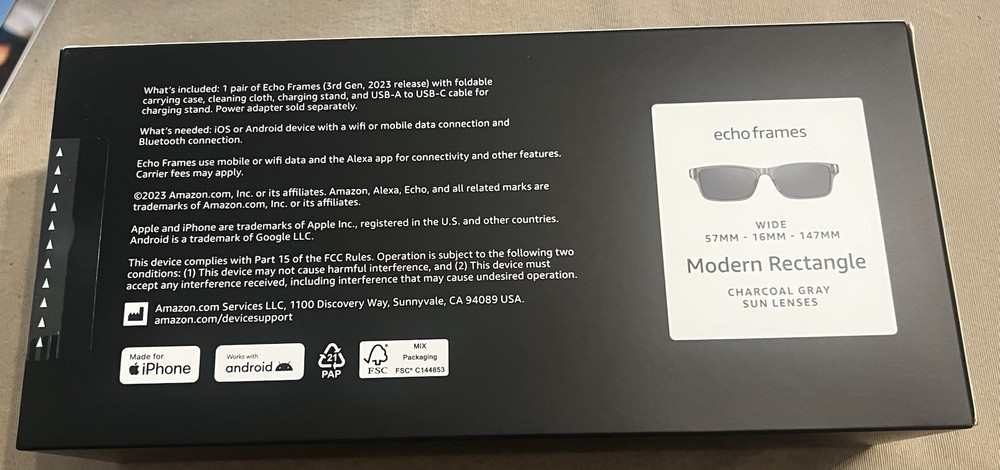 Amazon Echo Frames (3rd Gen) Smart Audio Glasses - Charcoal Gray with...