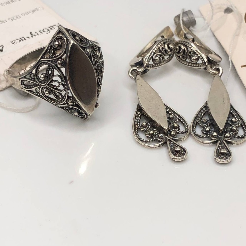 Filigree Sterling Silver 925 Set Ring Earrings