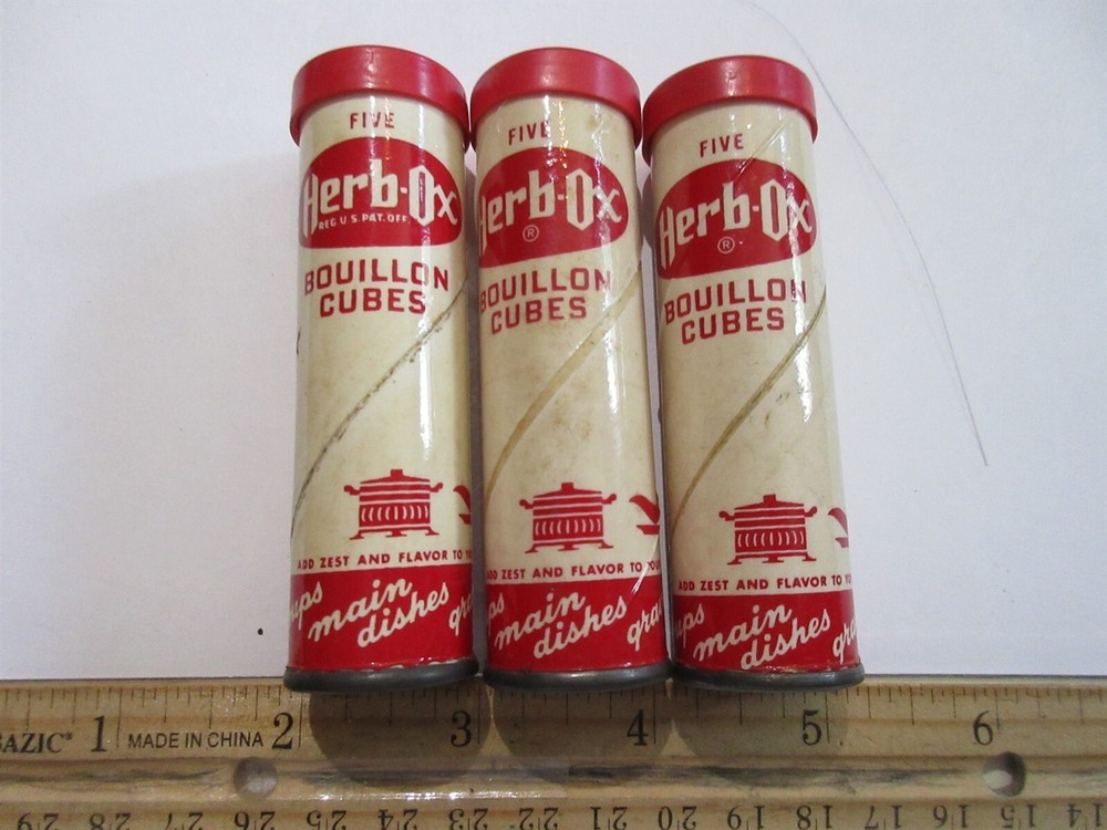 Three Vintage Herb-O Bouillon Cubes Empty Containers