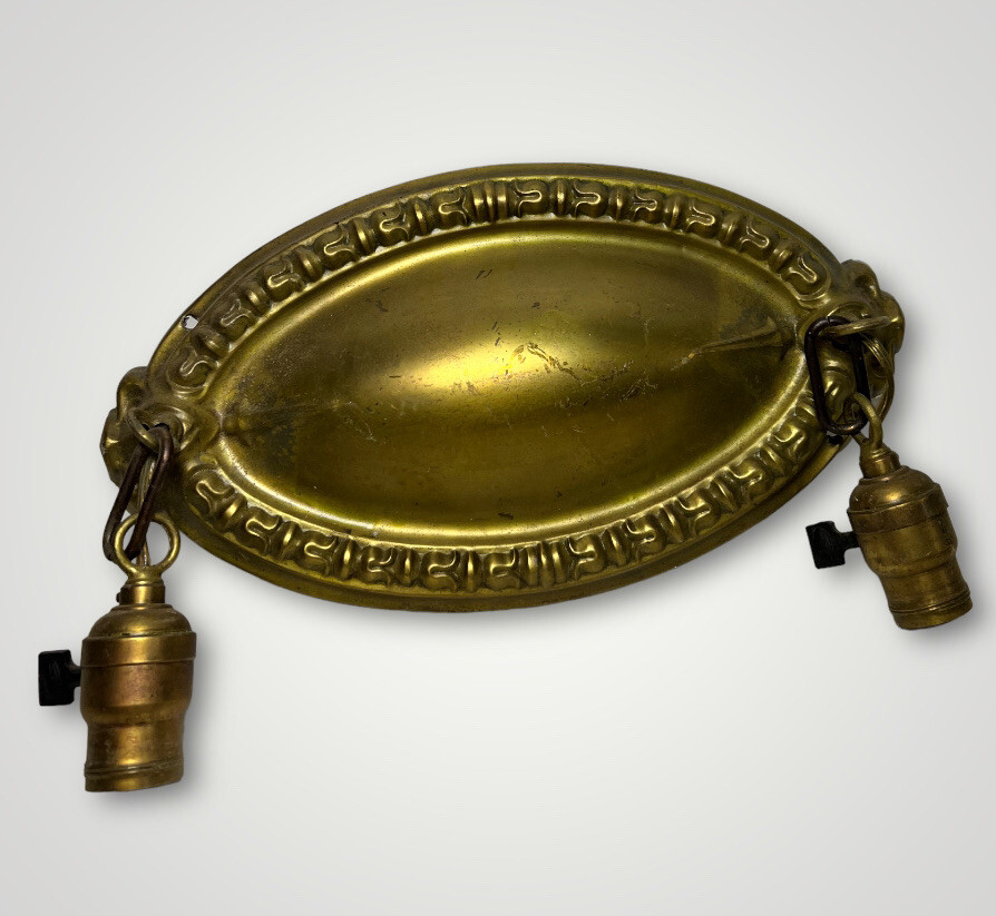 Antique Flush Mount Ceiling 2 Two Light Fixture Pressed Embossed Brass b