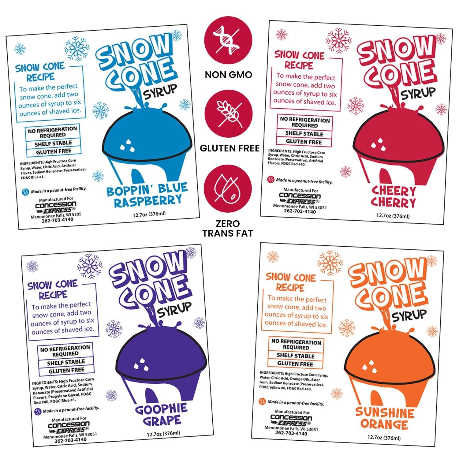 12.7Oz Snow Cone Syrups (4 Pack)