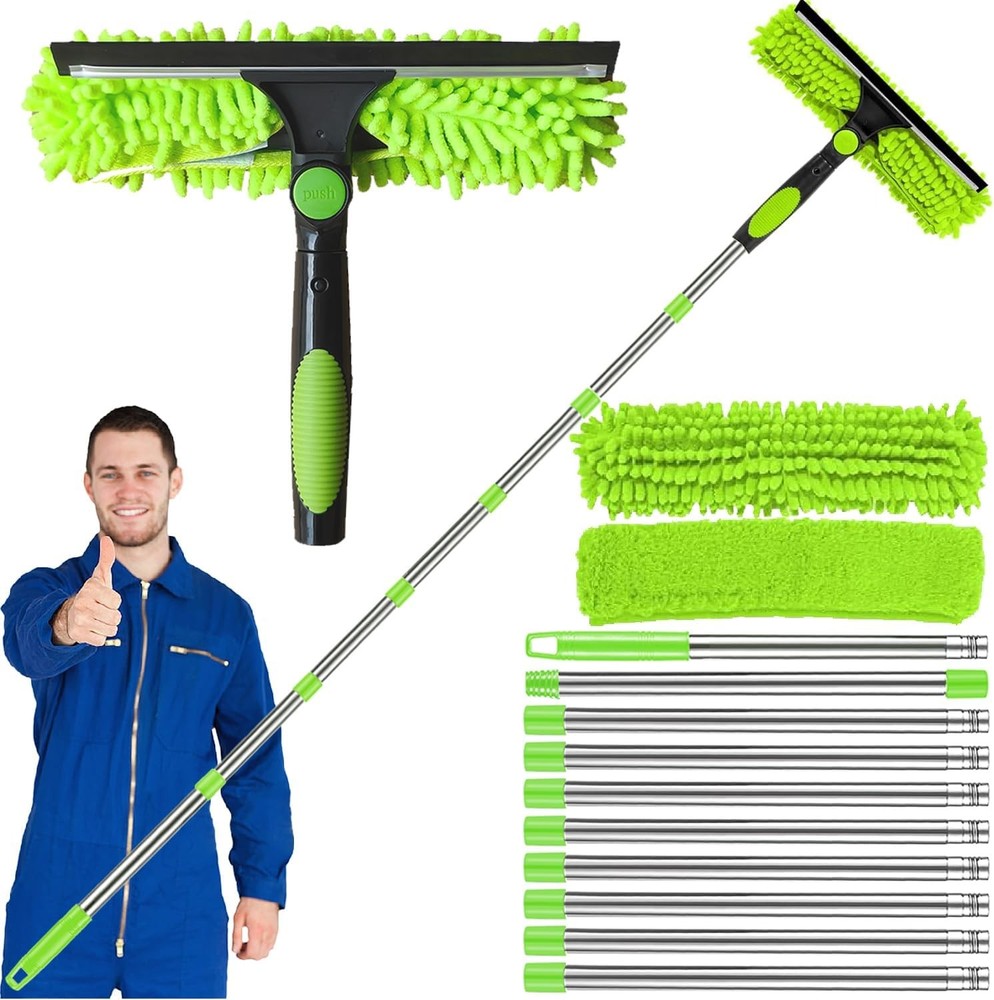 10-Segment Adjustable Window Cleaning Pole with Squeegee & Microfiber