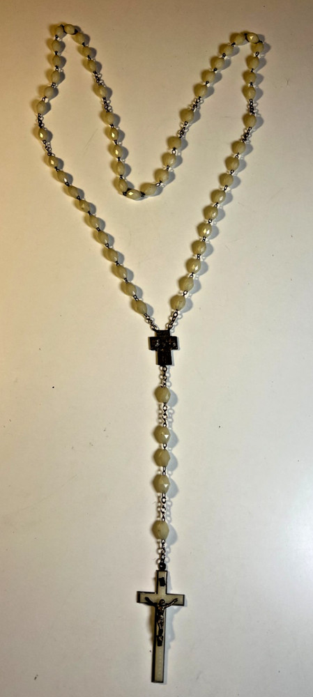 Antique Italian Glow Rosary Faceted Glass Beads Large Crucifix Jesus Mary Joseph