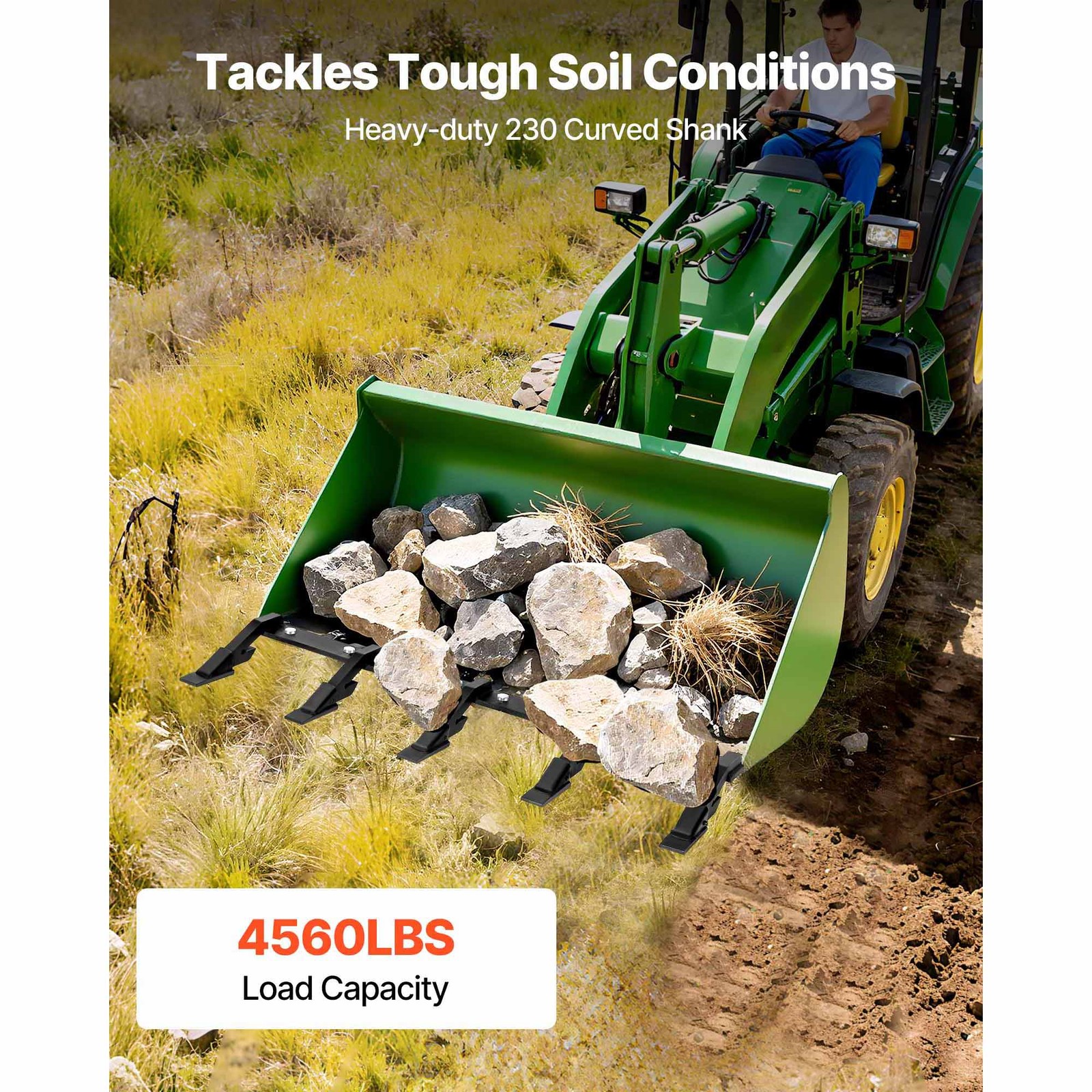 Uimoso Bucket Tooth Bar 46" Tractor Bucket 5 Teeth Bar 4560 lbs Load Capacity