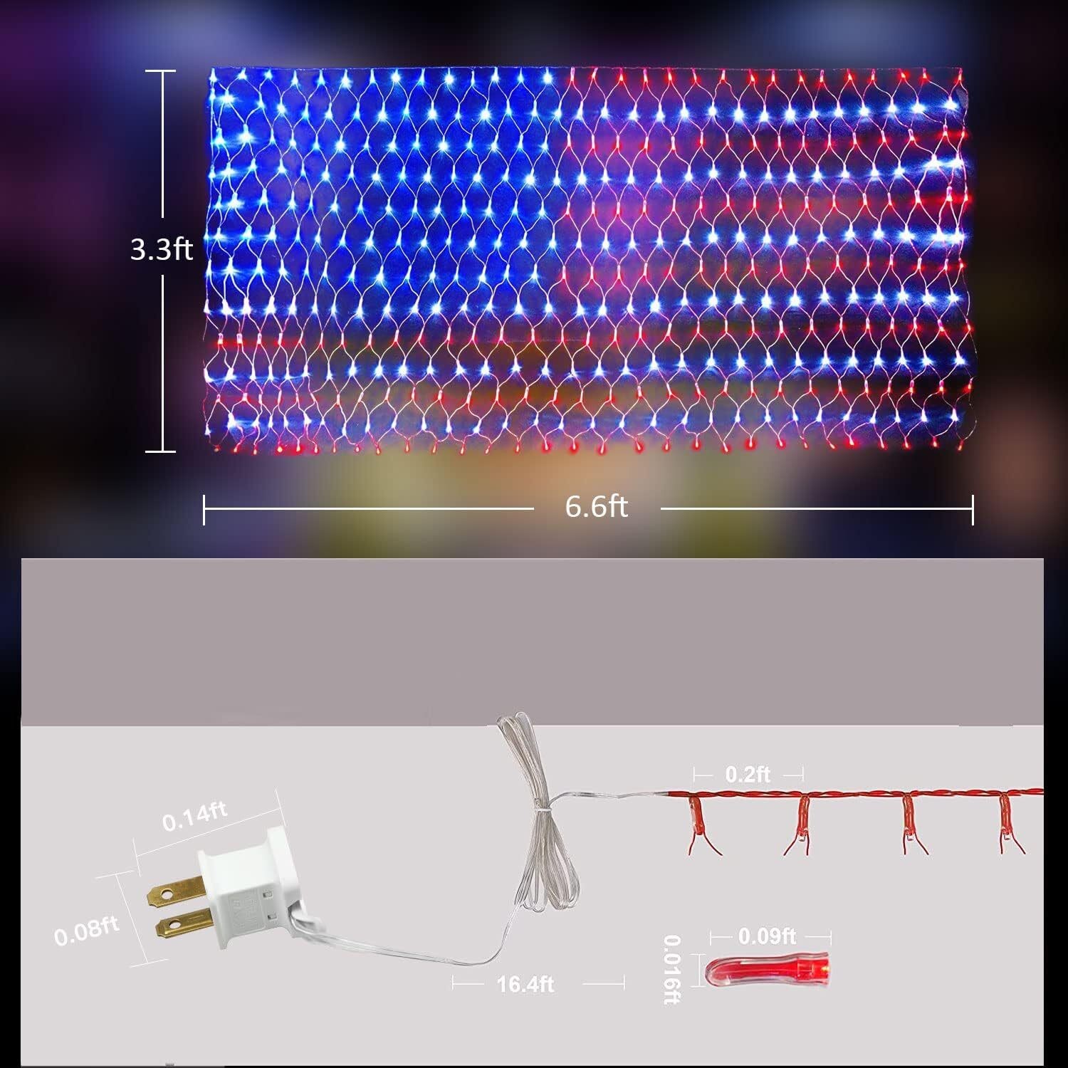 6.5ft x 3.3ft American Flag Net Light, 420 LED String Lights Party Garden Decor