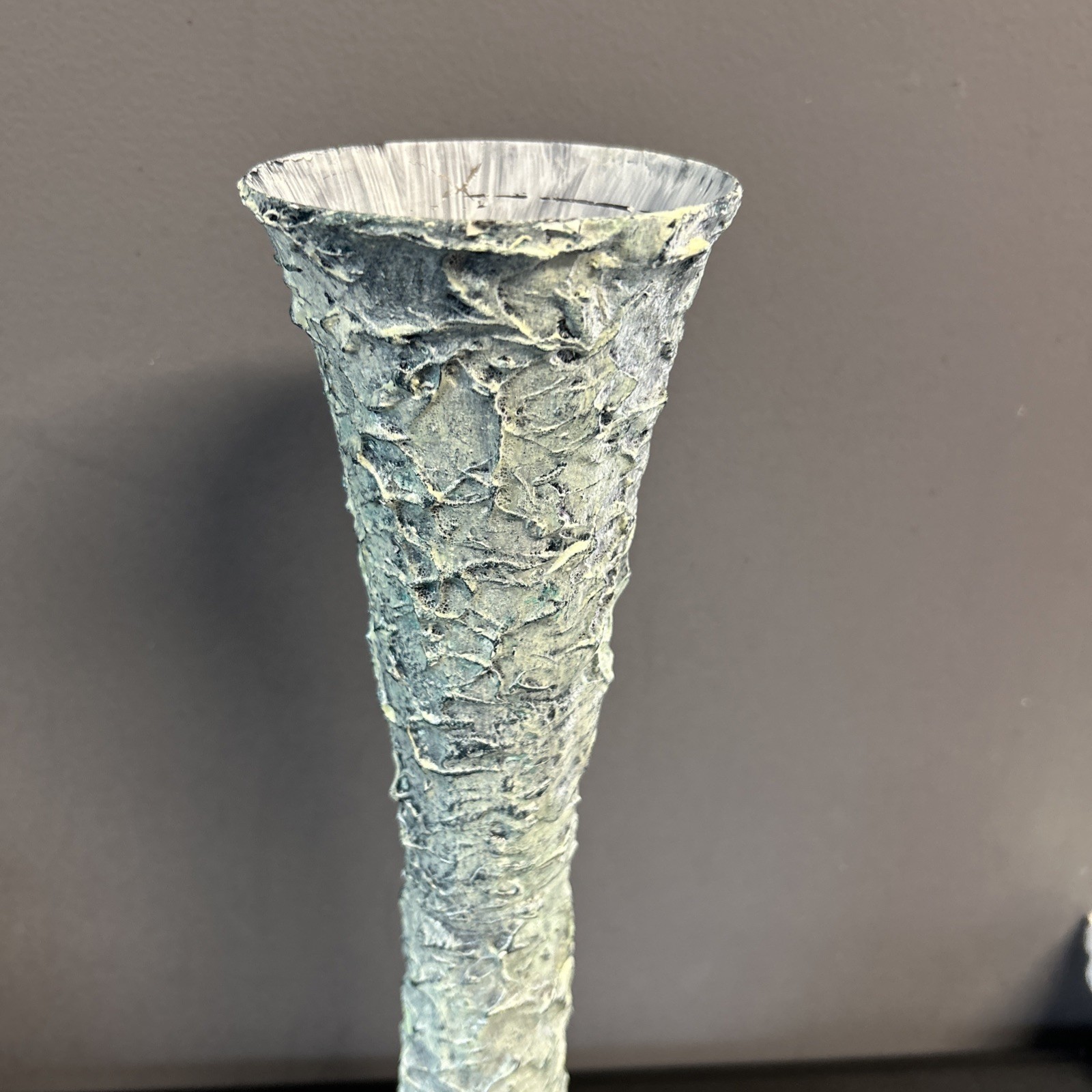 Upcycled Tall Vase Grunge Moody Textured Painted White Waxed Resin Blend 15”
