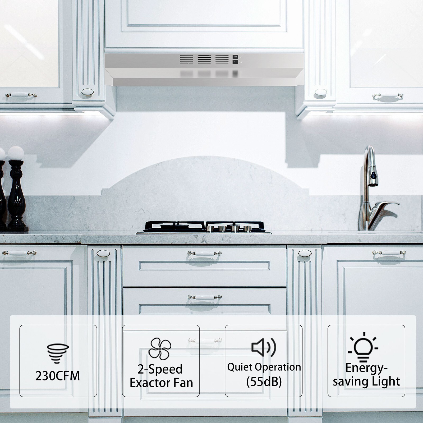 30 inch Under Cabinet Range Hood Kitchen Vent 230CFM Convertible Stainless Steel