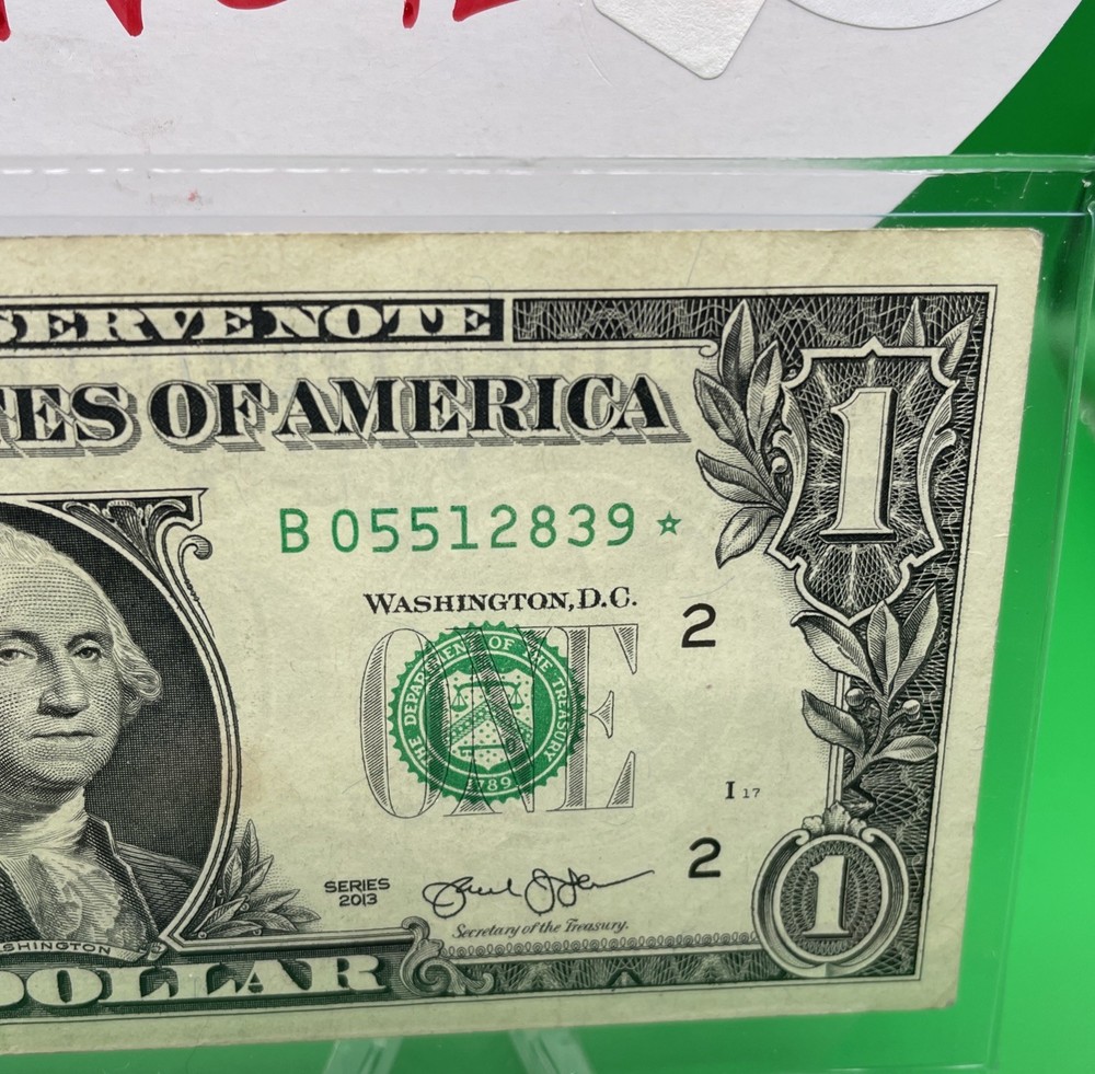 2013 B Duplicate Print ⭐️ STAR NOTE ERROR $1 Serial Number B05512839* D/C Print