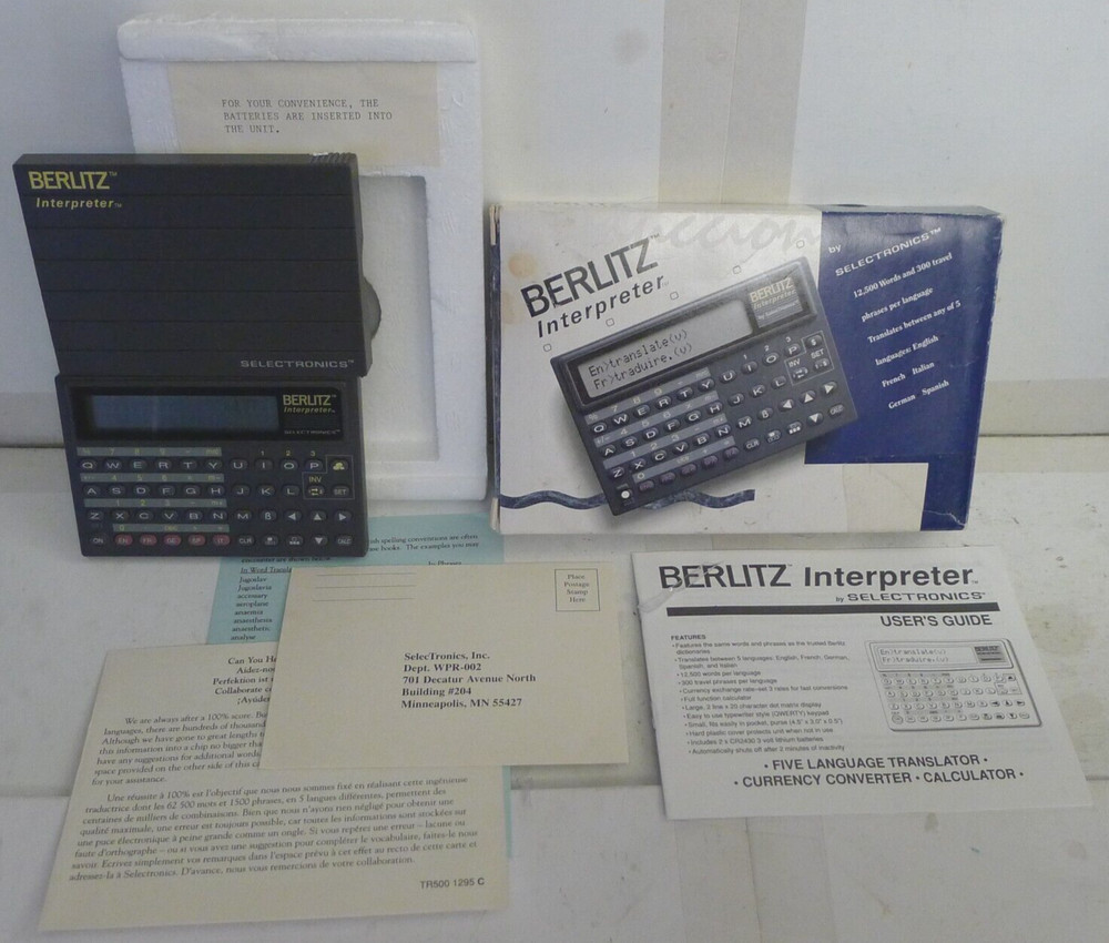 Berlitz Interpreter TR500 by Selectronics dated 1990 +Manuals & Box - TESTED