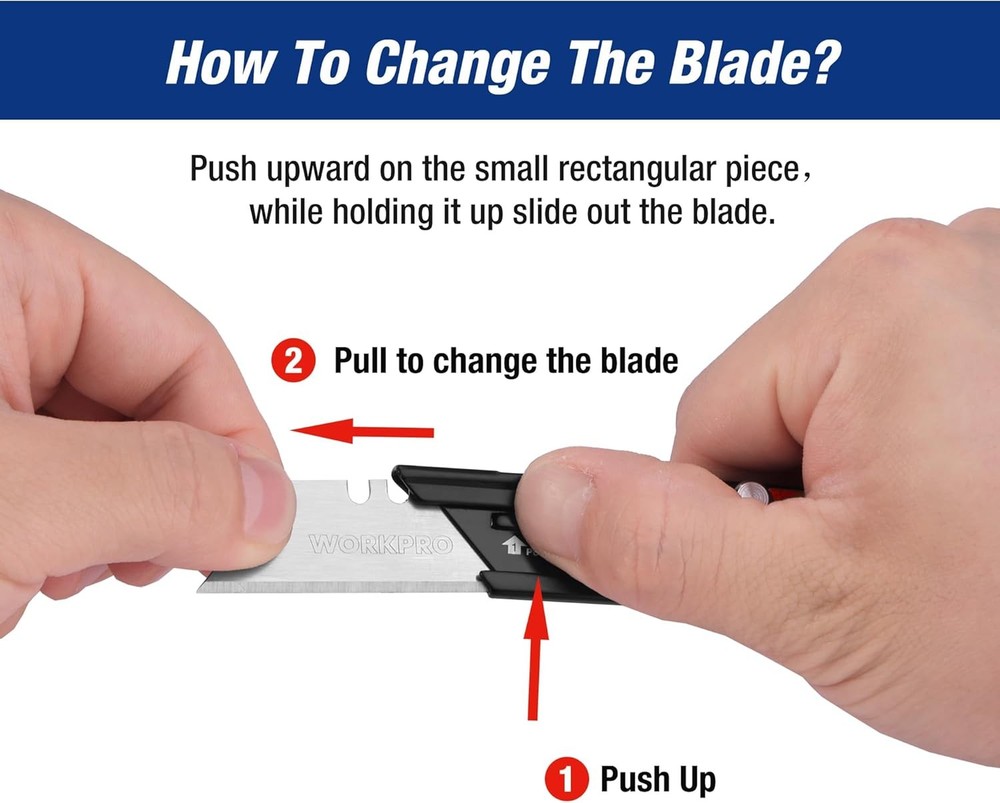 WORKPRO Folding Utility Knife Quick Change Blade Box Cutter Quick Open Axis Lock