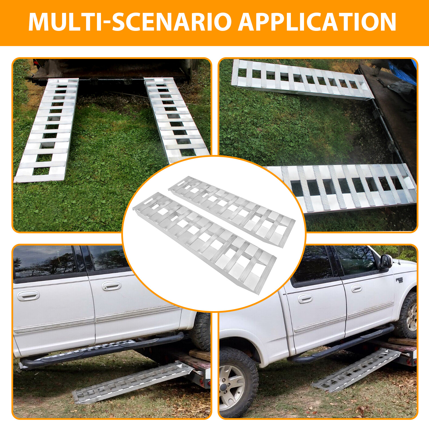Pair For 60''X15" Aluminum Ramps 6800 LBS Truck Car Auto Trailer Ramps Hook End
