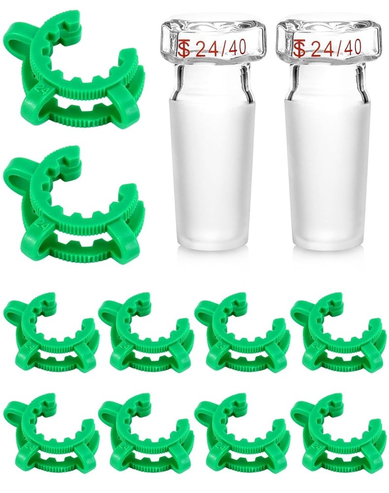 Borosilicate Glass 24/40 Hex Head Stoppers 2Pc + 10Pc #24 Joint Clips Lab Setkit