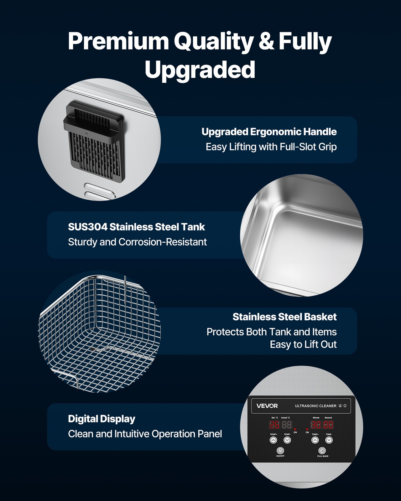 VEVOR 10L Ultrasonic Cleaner Machine with Cleaning Basket & Digital Display 180W