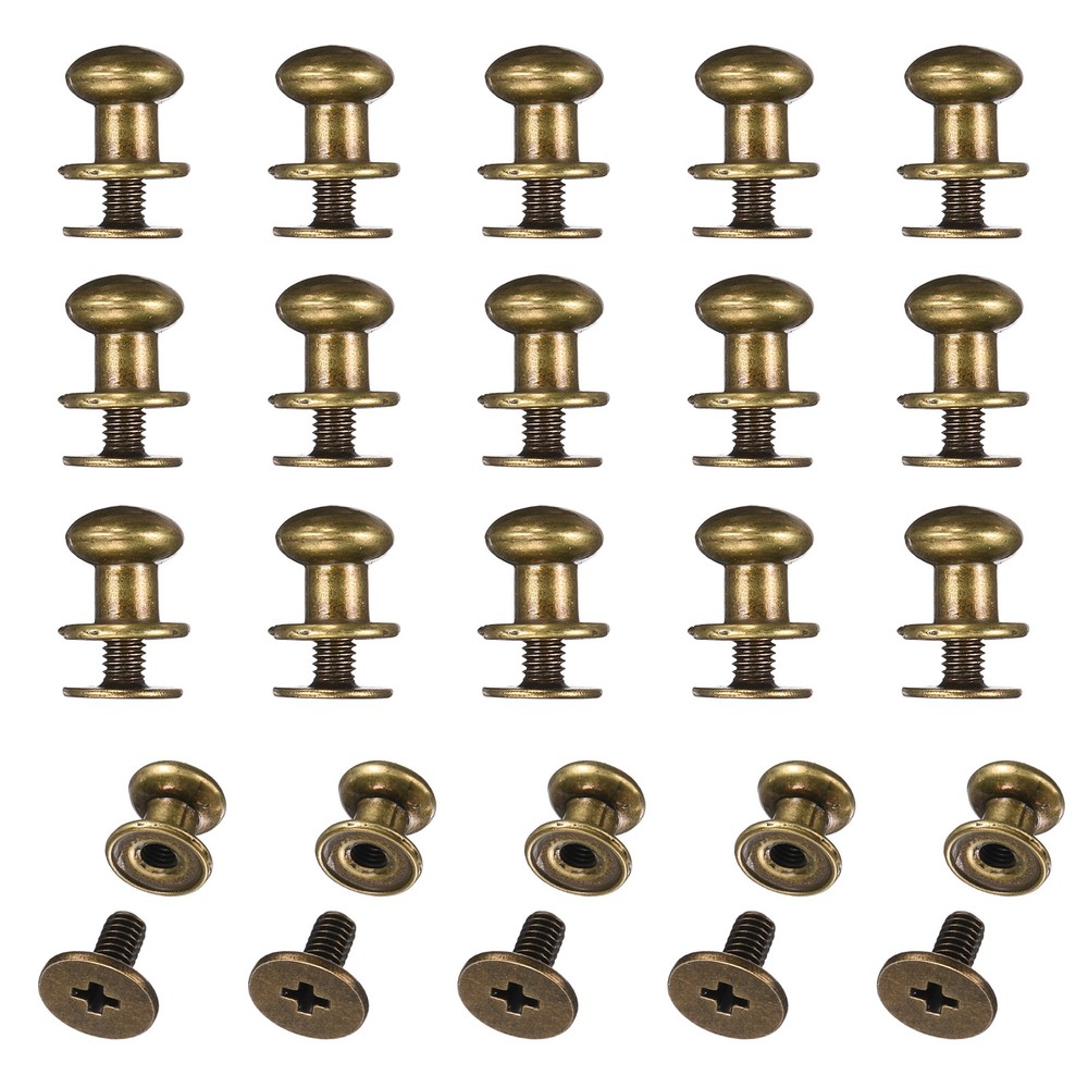 20Set Round Head Button Stud Screw 8mm Chicago Screws Button Rivets Bronze