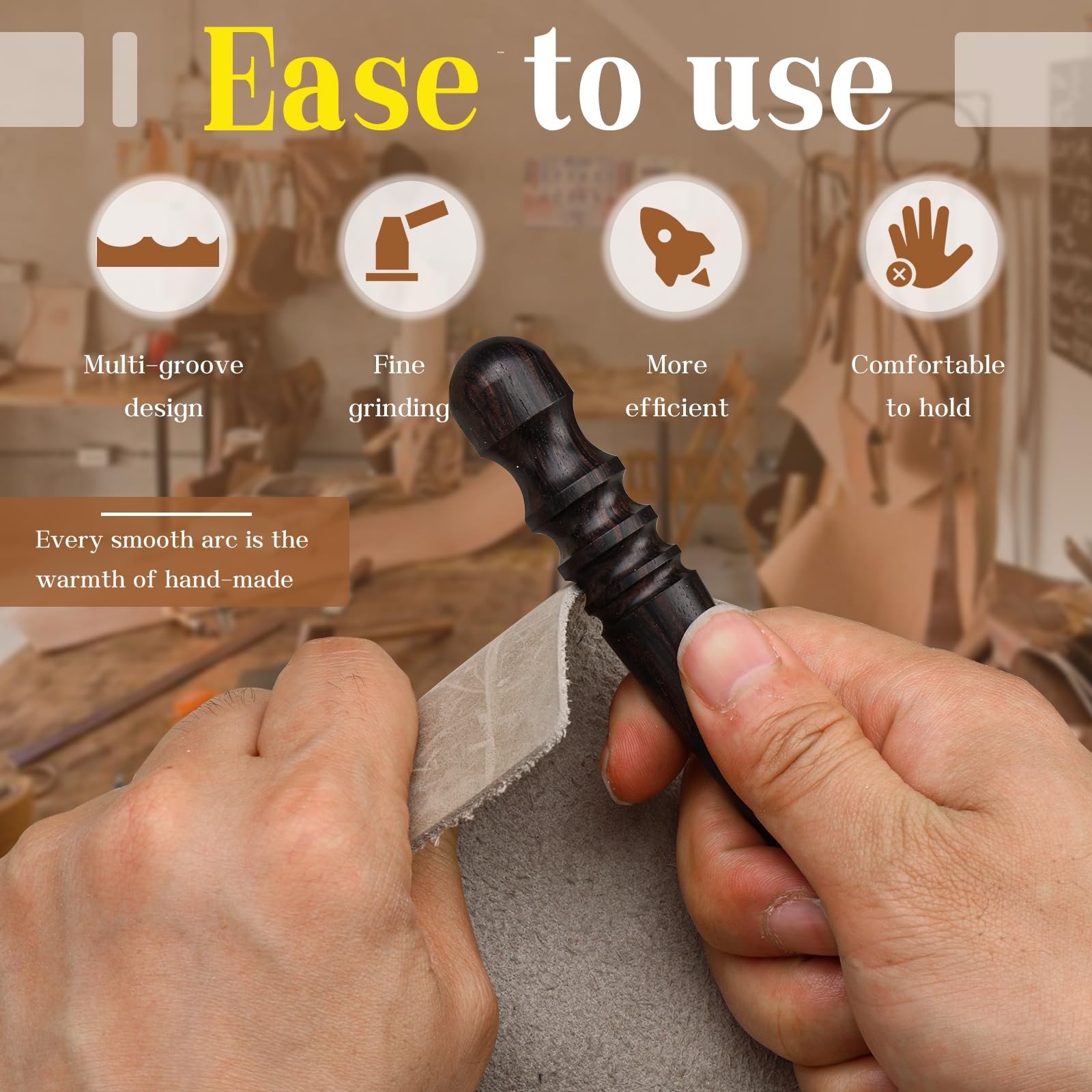 Leather Edge Burnisher, Burnishing Tool, Ebony Wood Edge Slicker Round Head Ed