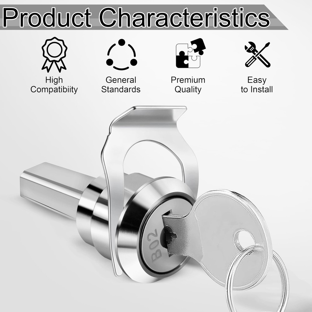 A Set Silver Universal Stainless Toolbox Locks with Keys, Iron 2 Pack