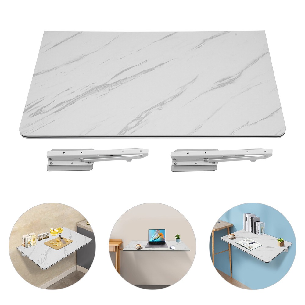 White Folding Wall Desk Foldable Study Writing Table Wall-mounted Storage Shelf