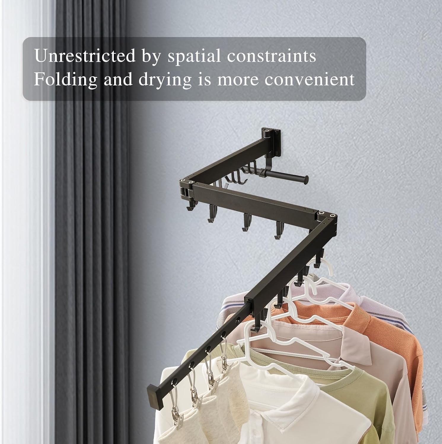 Wall Mounted Clothes Drying Rack Foldable Space Saver Laundry Rack Black