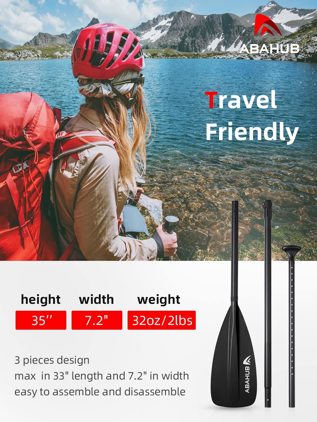 Abahub SUP Paddles 3-Piece Adjustable Stand Up Paddle Lightweight Aluminum Alloy