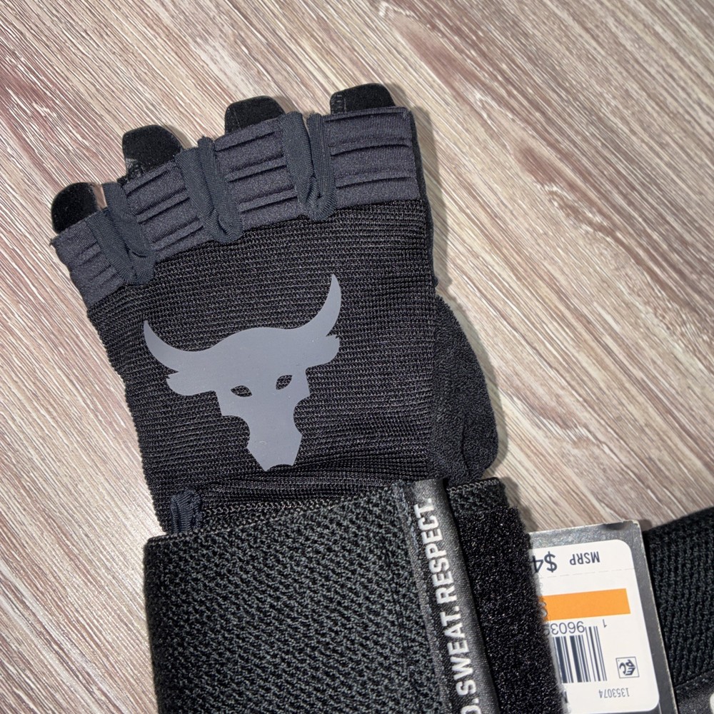 Under Armour Project Rock Training Gloves Leather Weightlifting Small Black