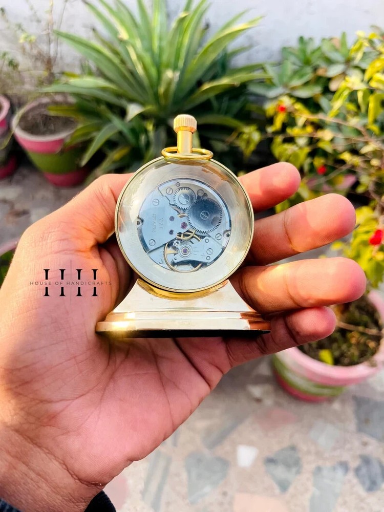 Beautiful antique look tiny clock mechanical table desk clock curved design