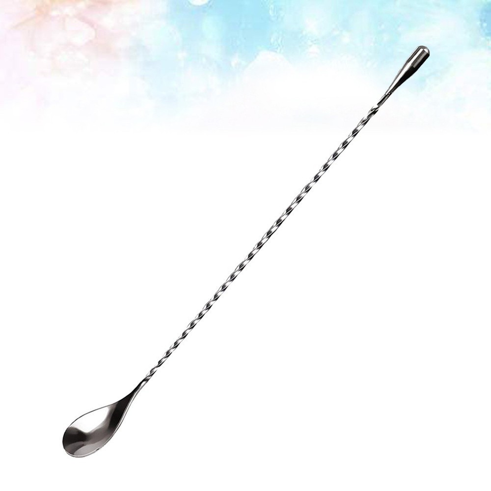 2pcs Silver Mixing Spoons Long Handle Stirring Spoons for Drinks
