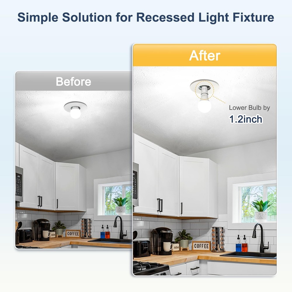 DiCUNO E26 3CM/1.2 Inch Socket Extender, Lamp Bulb 4-Pack, White