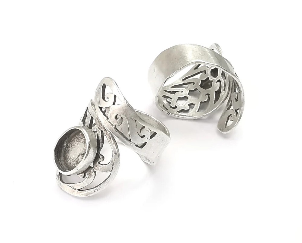 Wrap Silver Ring Blank Base Bezel Settings Cabochon Base Mountings Adjustable