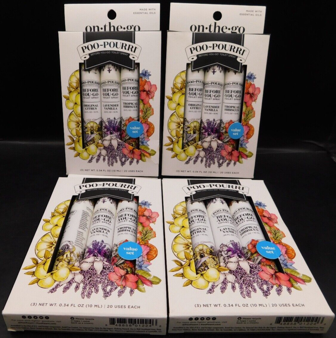Lot Of 4 Poo Pourri Before You Go Toilet Spray 3 Scents & 3 Tubes Ea Box New