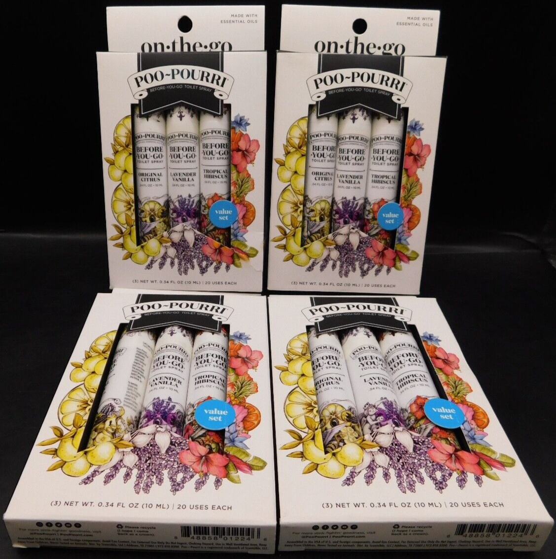 Lot Of 4 Poo Pourri Before You Go Toilet Spray 3 Scents & 3 Tubes Ea Box New