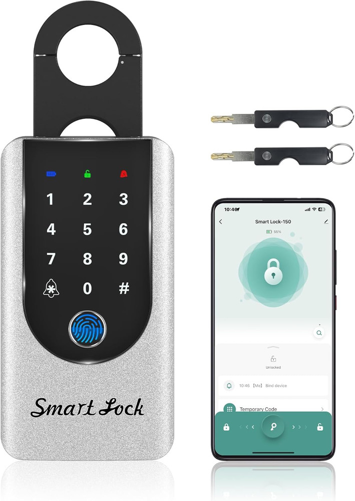 Fingerprint Key Box, Smart Key Lock Box with Bluetooth, Passcode, Doorbell, Weat