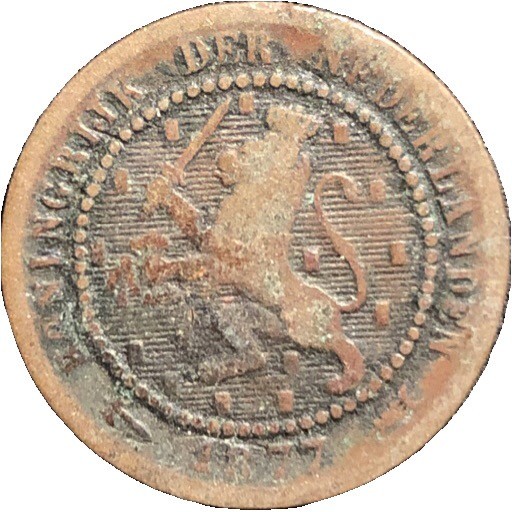 1877 Netherlands 1 Cent Bronze Coin - VF (Very Fine) condition