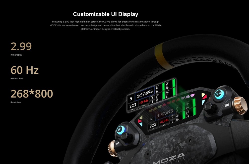 Moza Racing - CS Pro Sim Racing Steering Wheel for Windows - Black